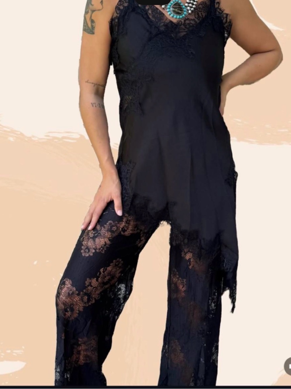 Black Lace Trim Sleeveless Jumpsuit - Women